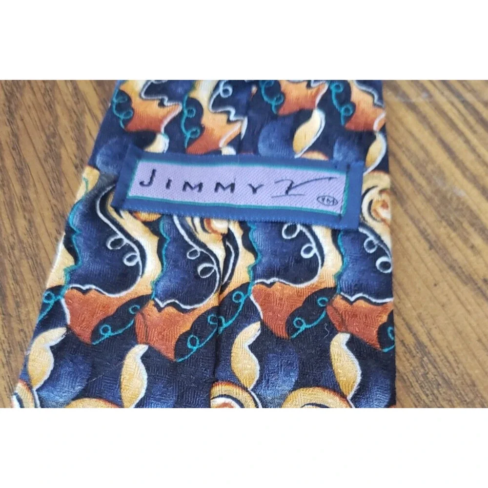 Jimmy V Abstract Blue and Gold Swirl Pattern Peggy Fleming Collection Necktie